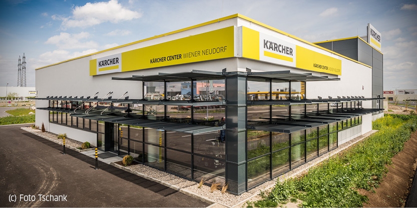 Außenansicht des Kärcher Centers Wiener Neudorf der Alfred Kärcher GmbH.