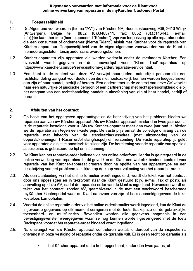 Algemene voorwaarden reparaties MyKaercher NL foto Algemene voorwaarden reparaties MyKaercher NL foto