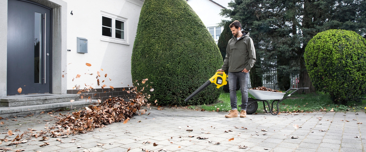 Clearing leaves in autumn