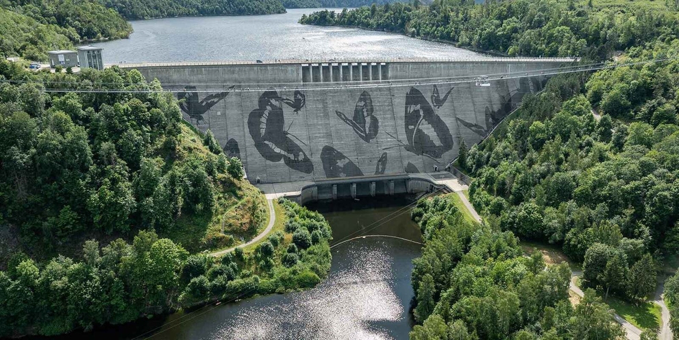  Reverse Graffiti Rappbodetalsperre - Harz, Deutschland