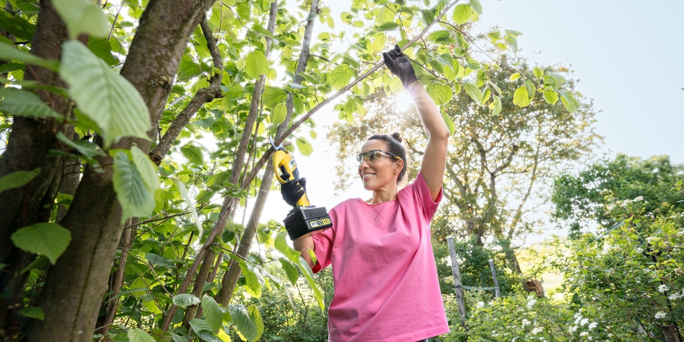 Élimination des déchets de la taille de haie avec un sécateur sans fil Kärcher