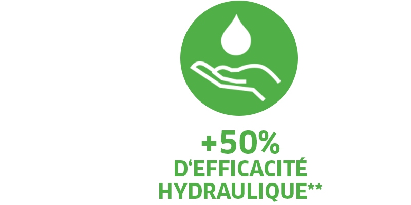 D'efficacité hydraulique en plus Le nettoyage efficace et rapide avec l'eco!Booster permet d'économiser de l'eau.
