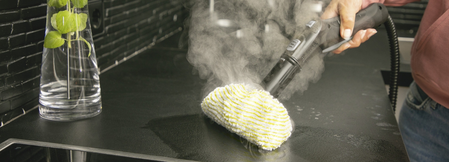 Steam cleaning the countertop