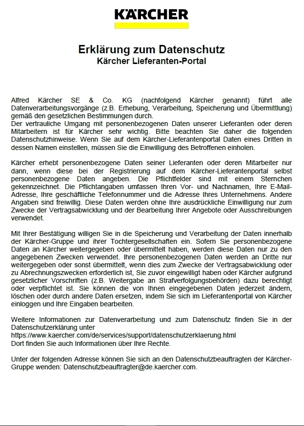 Datenschutz Lieferantenportal