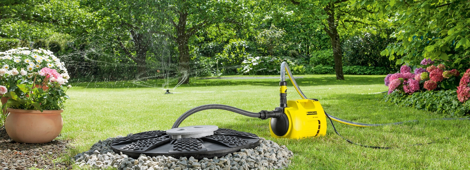 Gartenbewässerung mit Pumpe und Sprinkler Gartenbewässerung mit Kärcher Pumpe und Sprinkler