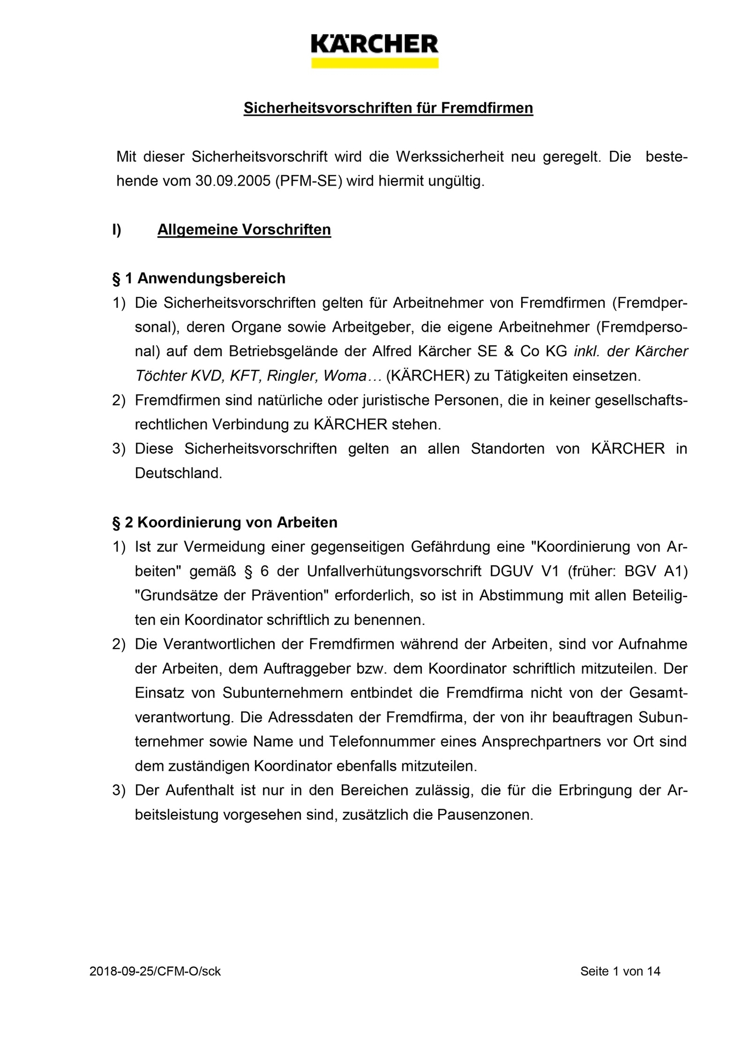 Safety regulations for external companies