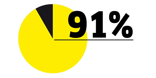 Diagramm mit 91 %
