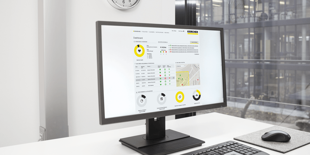 Desktop Screen mit Kärcher Dashboard Übersicht