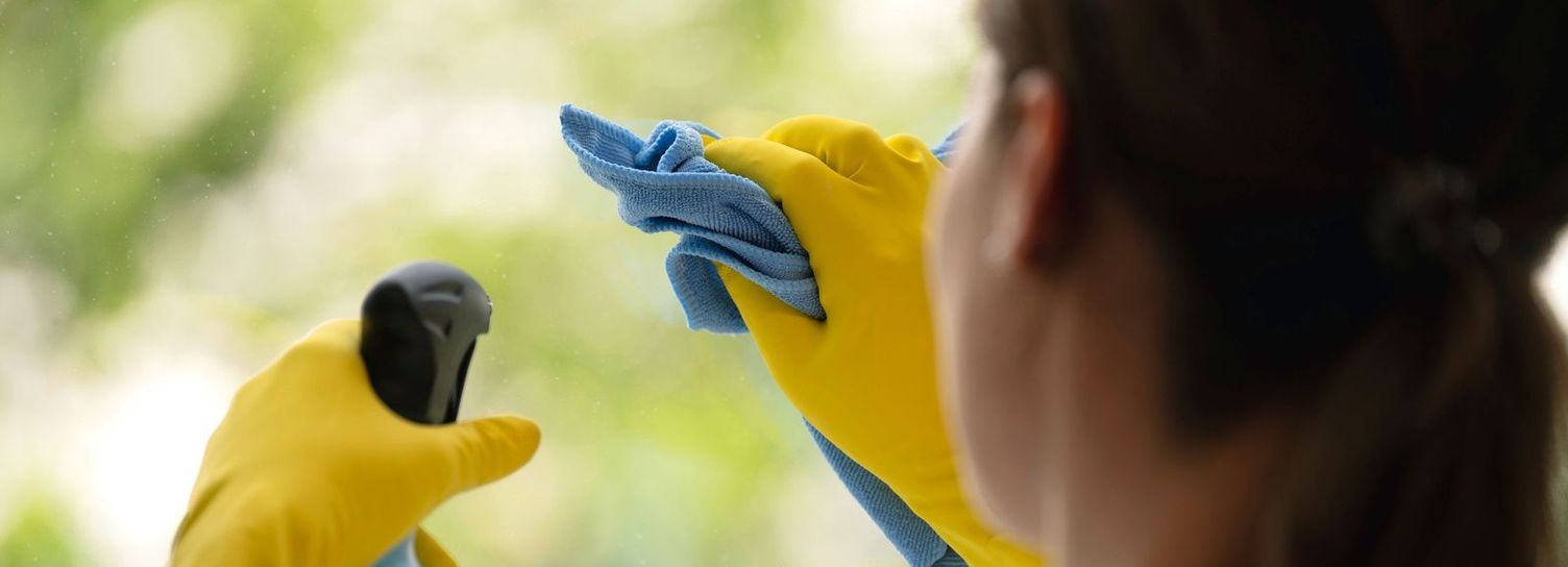 A woman cleans conservatory windows with a Kärcher window cleaner