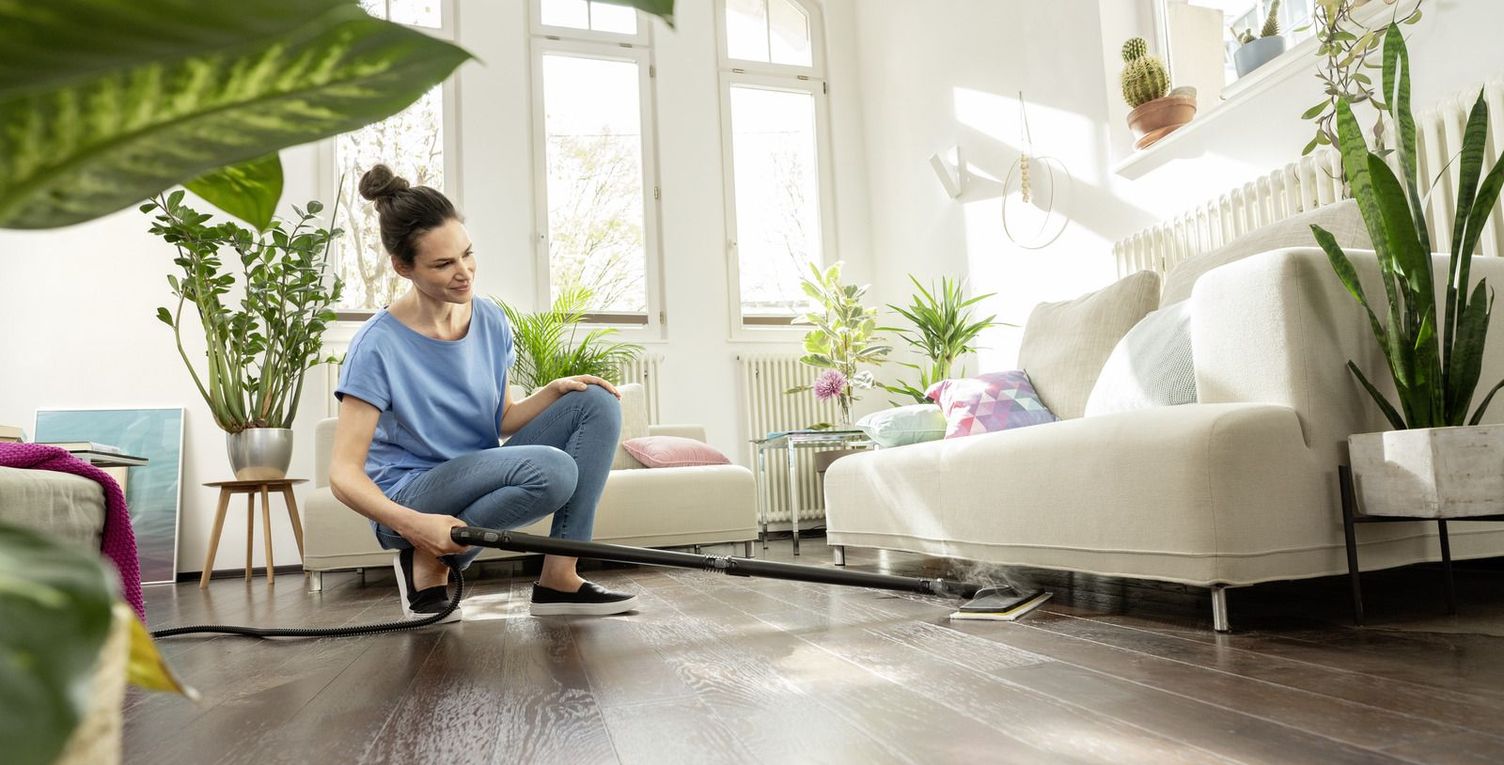 Removing paw prints with a steam cleaner Removing paw prints on the floor with a Kärcher steam cleaner