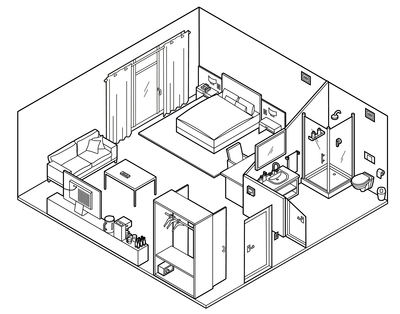 Illustration of hotel room