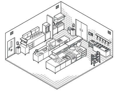 Illustration of a restaurant kitchen