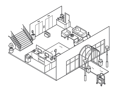 Illustration of hotel lobby