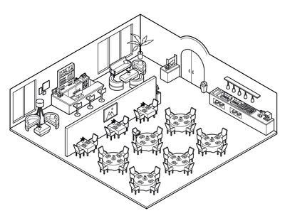 Illustration restaurant seating area