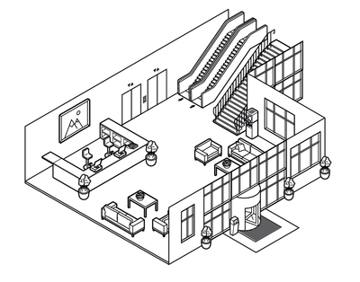 Illustration of entrance hall of an office building