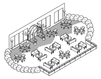 Illustration outdoor seating restaurant