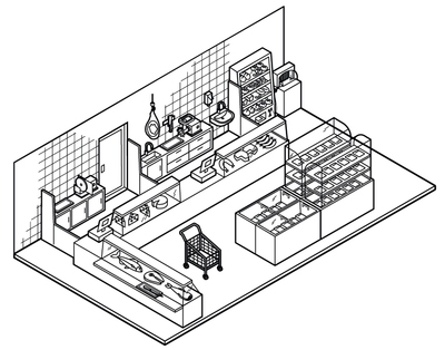 Illustration of supermarket meat counter