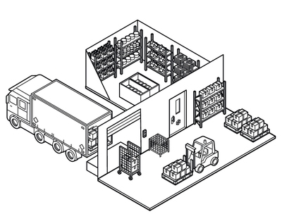 Illustration of warehouse and delivery dock