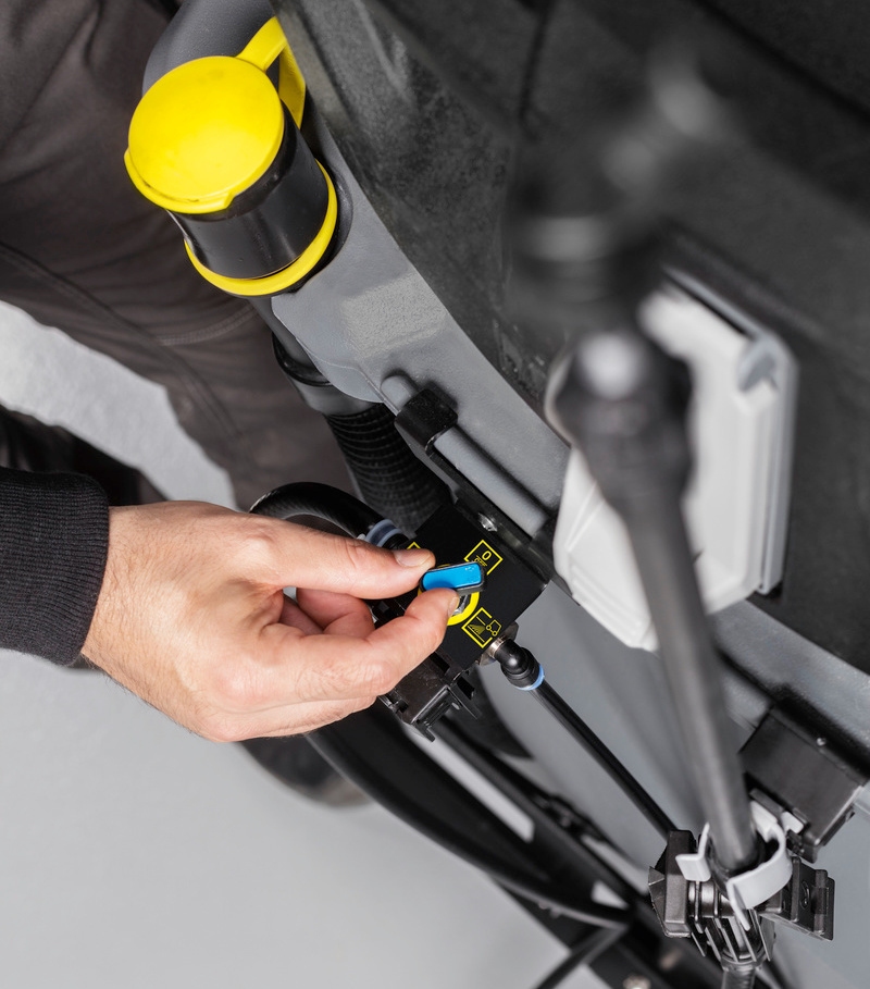 Close-up of the spray sanitation attachment kit for Kärcher scrubber dryers