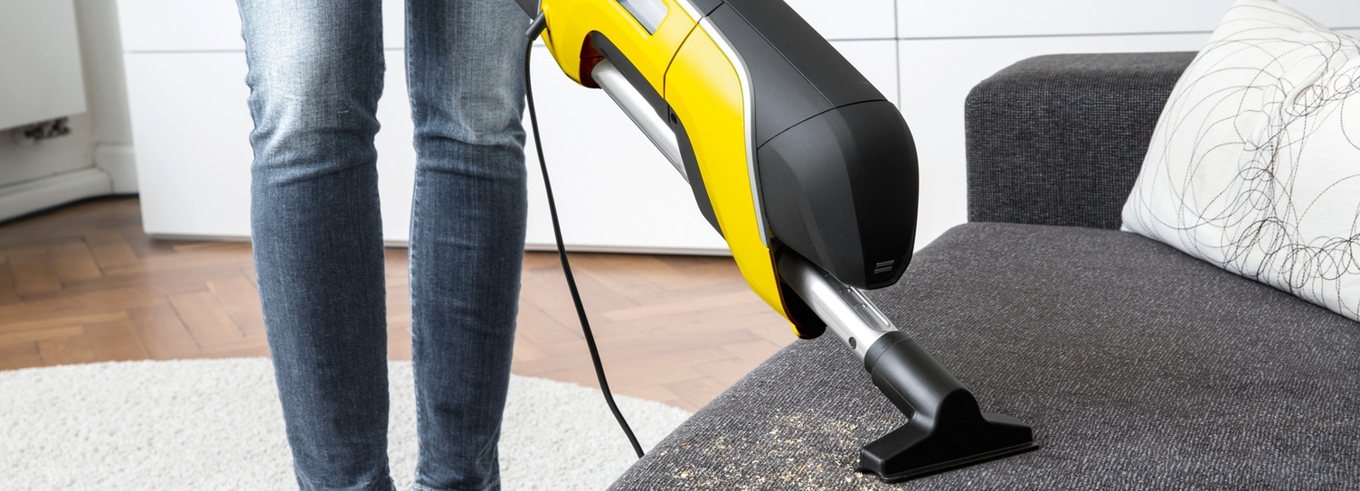Vacuuming upholstery with a Kärcher vacuum cleaner