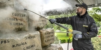 Cleaning of the Doctors' Monument in Sofia, Bulgaria