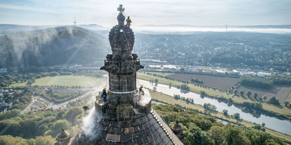 Cleaning of Emperor William Monument, Germany