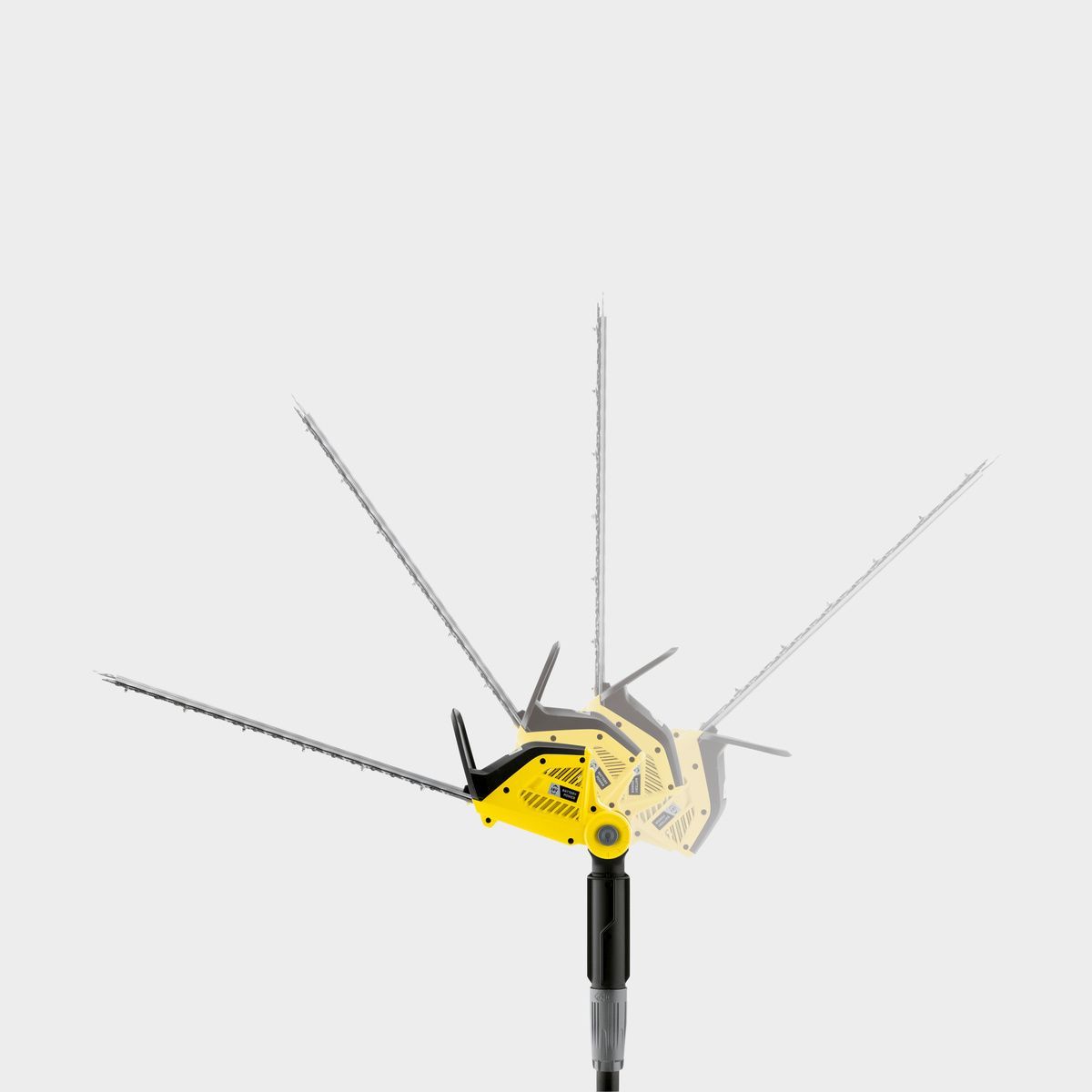 The cutting head of the Kärcher battery hedge trimmer in various positions