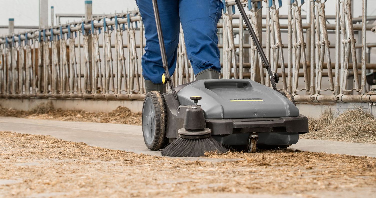 Cleaning floors and outdoor surfaces using a sweeper Cleaning floors and outdoor surfaces using a sweeper