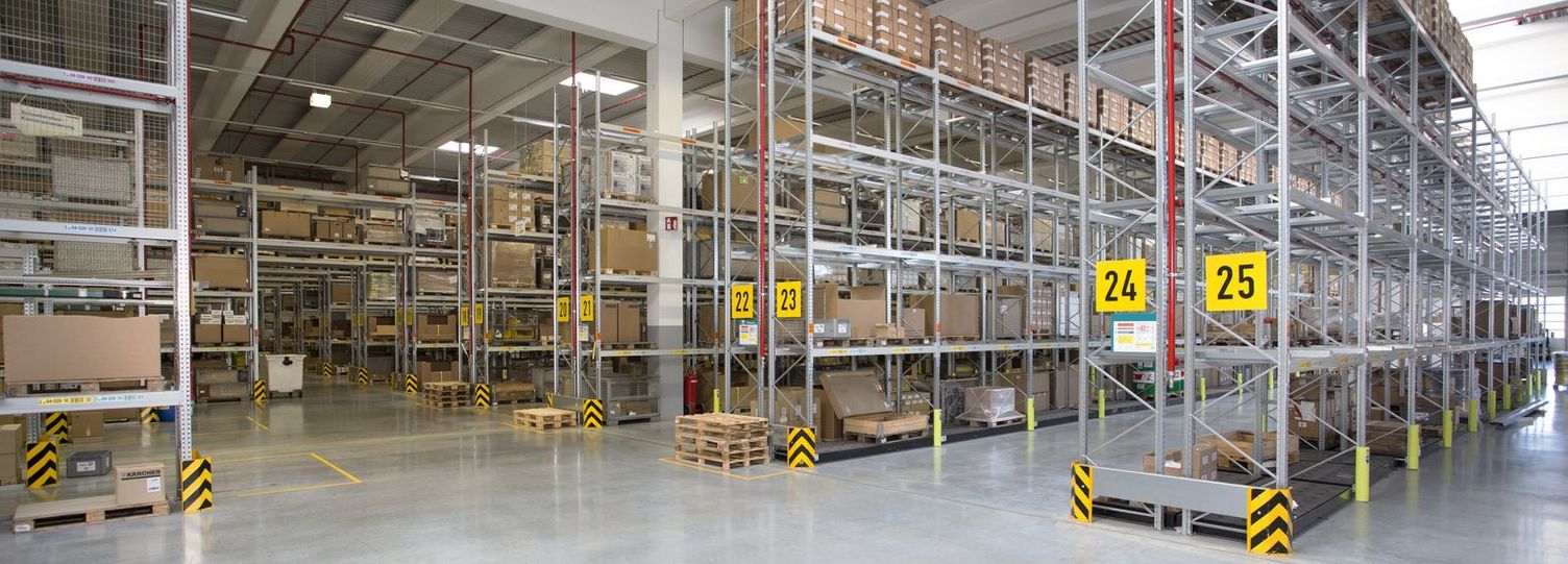 A large warehouse with shelves