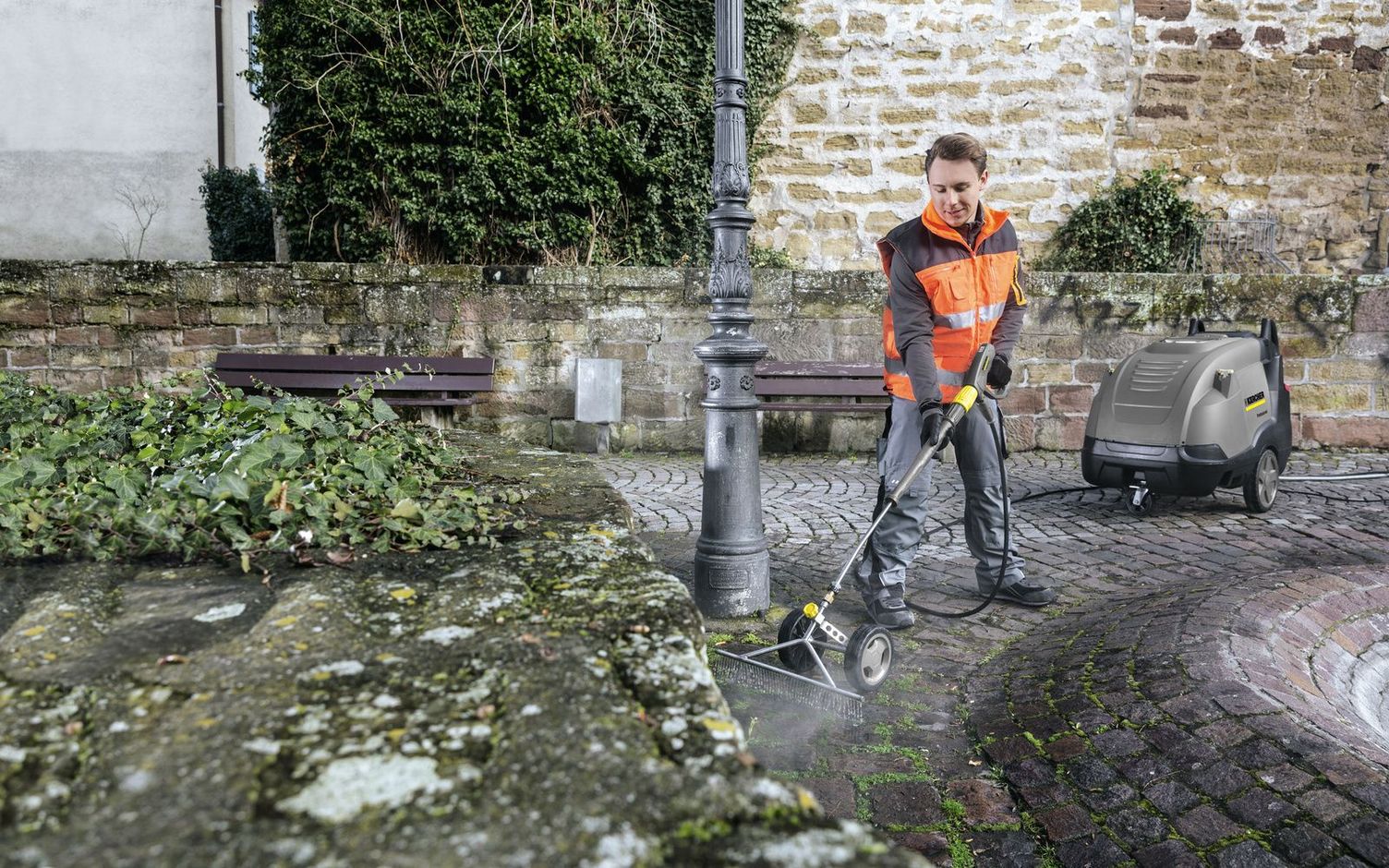 Destroying weeds with hot water
