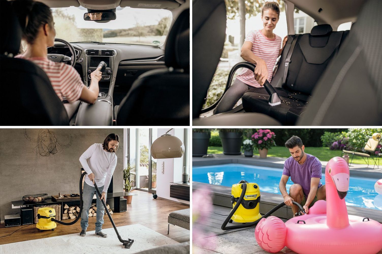 Person vacuums car with wet and dry vacuum cleaner Accessory kits for wet and dry vacuum cleaners