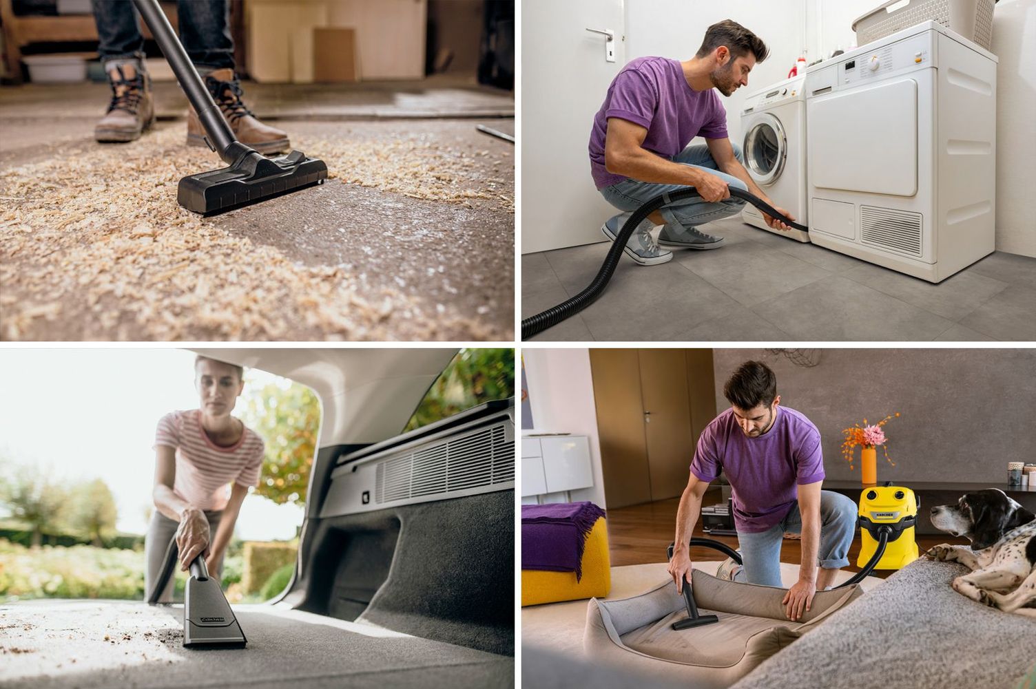 Person cleans garden path with wet and dry vacuum cleaner Wet and dry vacuum cleaners, floor nozzle