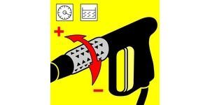 Automatische Druck- und Wassermengenverstellung direkt an der Pistole