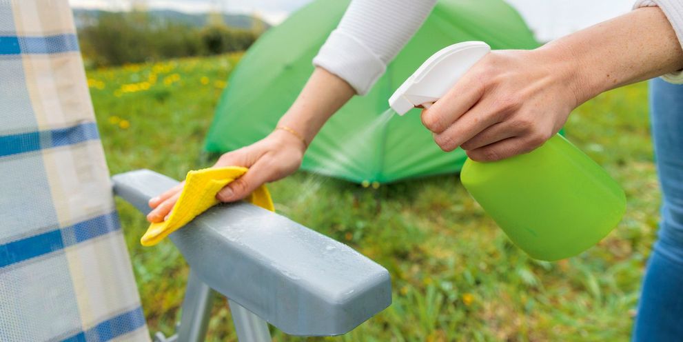 Cleaning camping chairs by hand Cleaning a camping chair with Kärcher detergent and a sponge