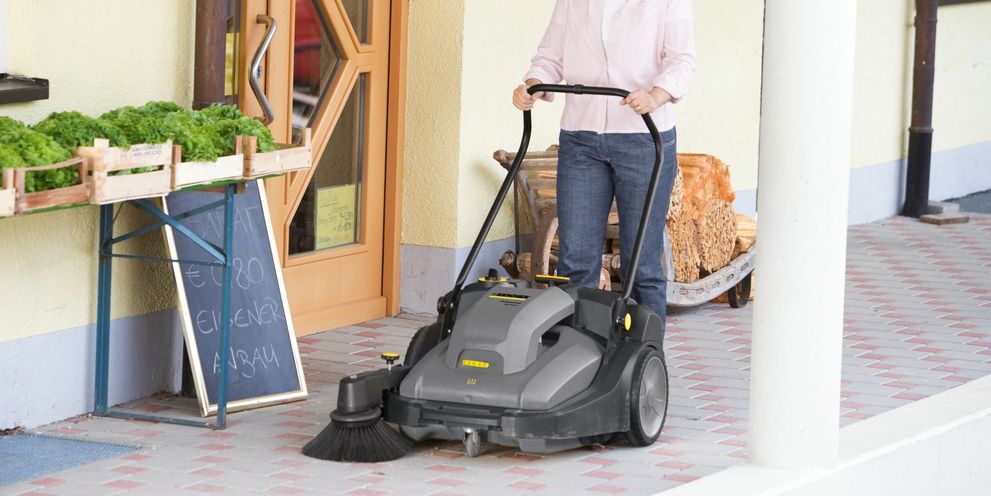 Sweeping shop entrance area