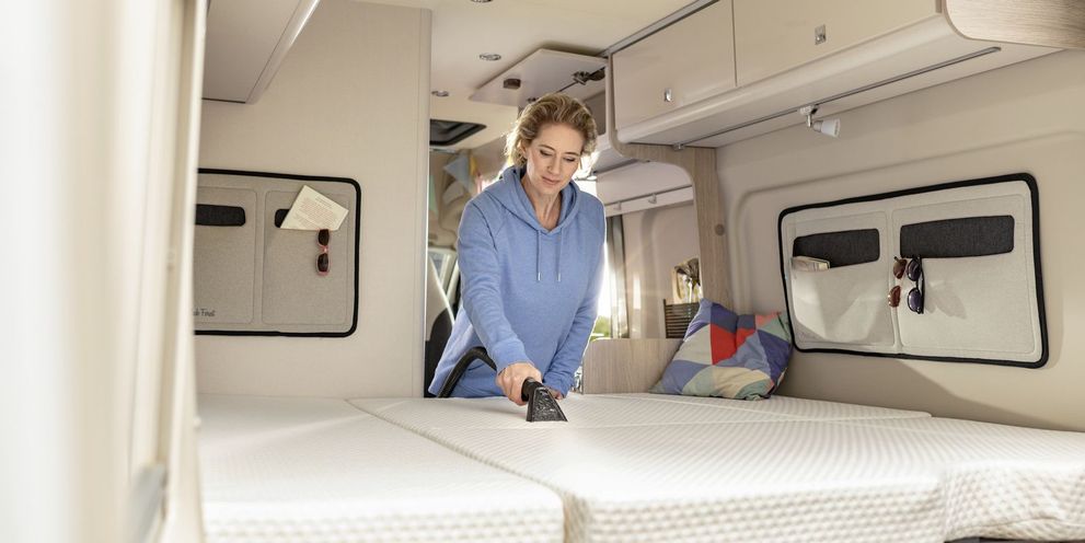 Detail: upholstery being cleaned