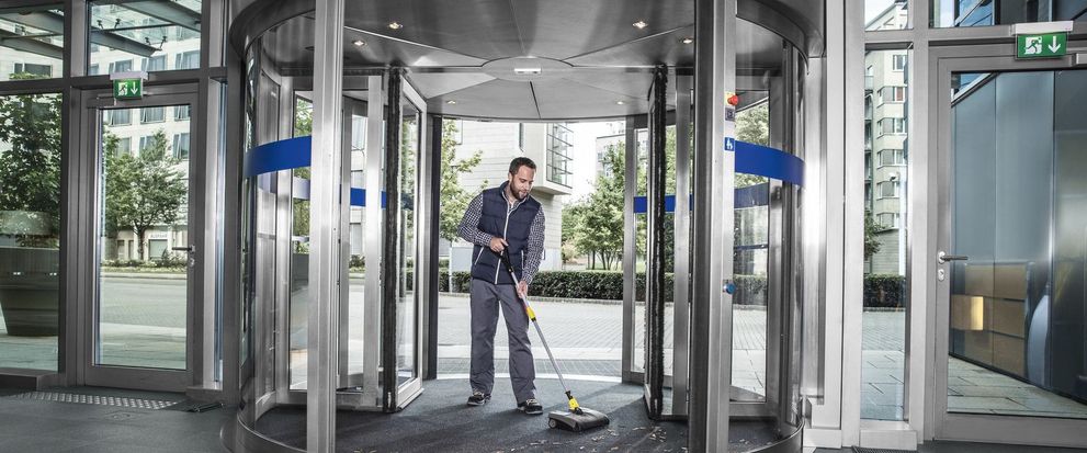 Cleaning entrance mats in reception areas