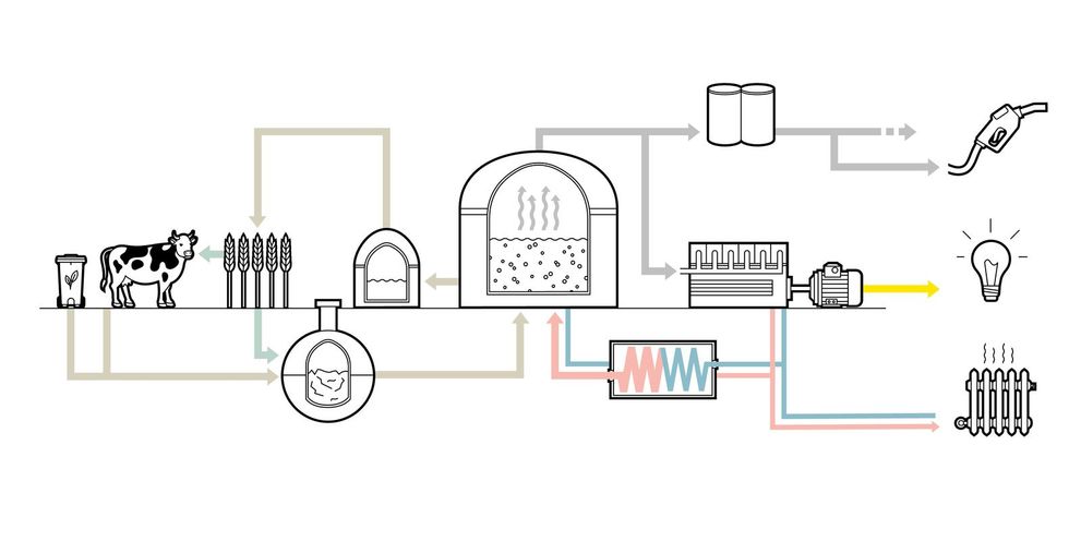 A sketch illustrating the path from biogas to recovery