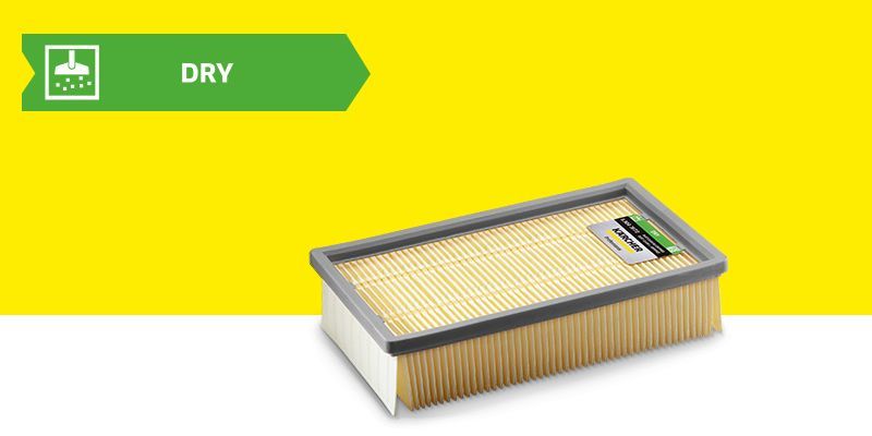 Dry paper filter flat pleated filter for dry applications with all Kärcher NT Tact vacuum cleaners