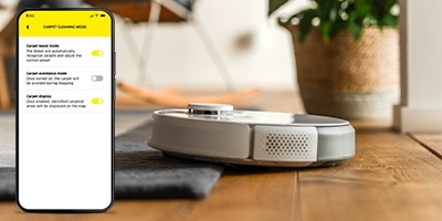 Activating the carpet function anhd other functions for the robot via the app