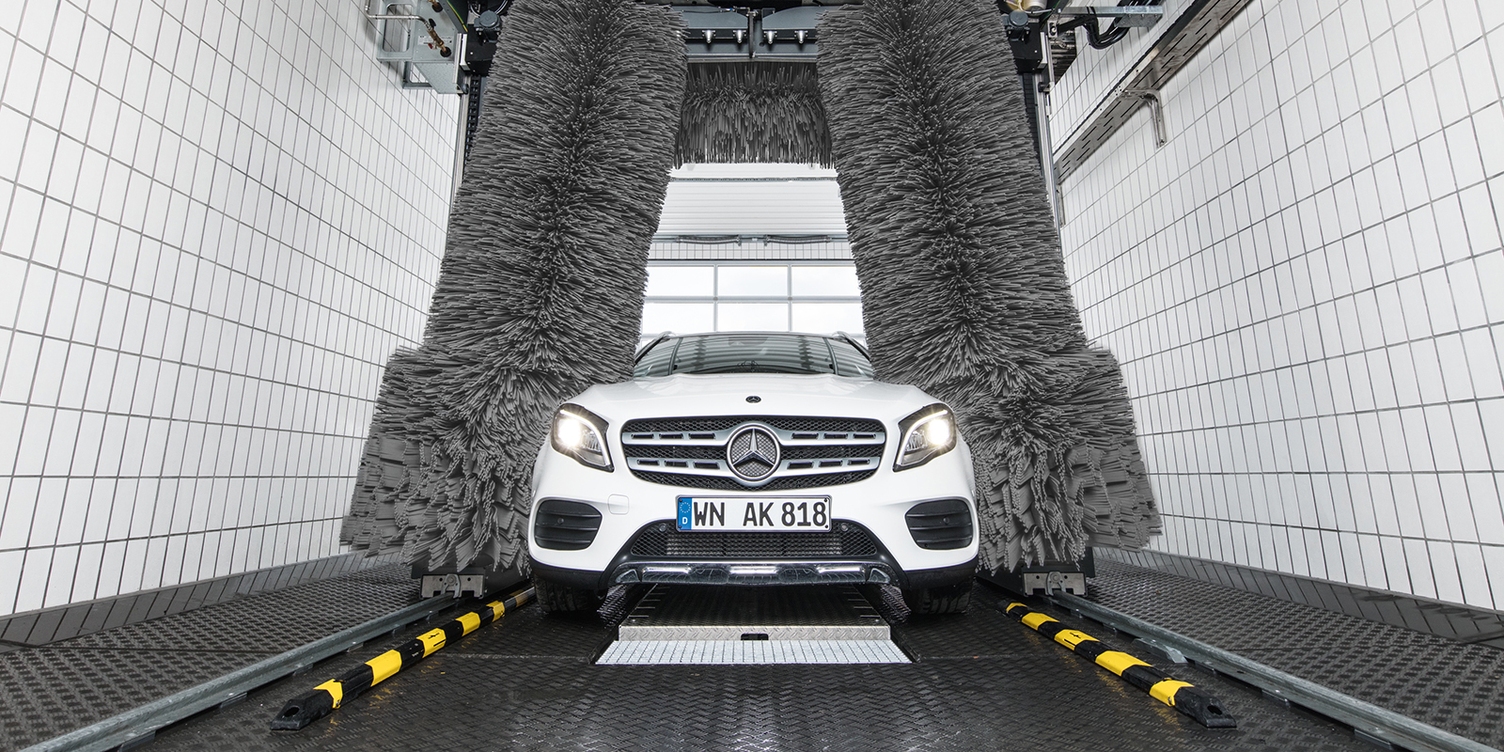 Car in a vehicle wash station