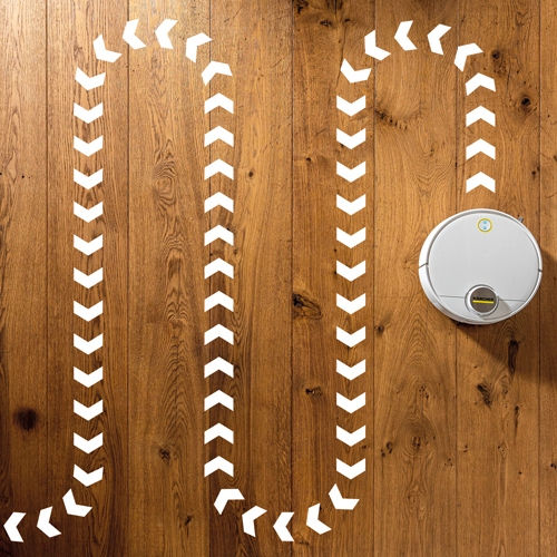 Robot vacuum cleaning the floor after scanning the room