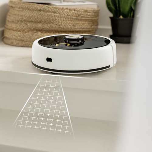 Fall sensors of the robot vacuum mop scanning the floor for drops