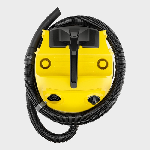 Top view of wet and dry vacuum cleaner showing the hose storage