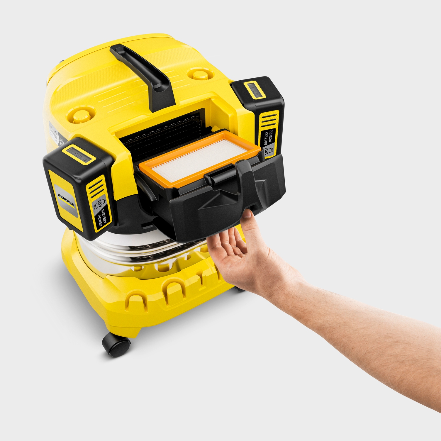 Filter is removed from wet and dry vacuum cleaner