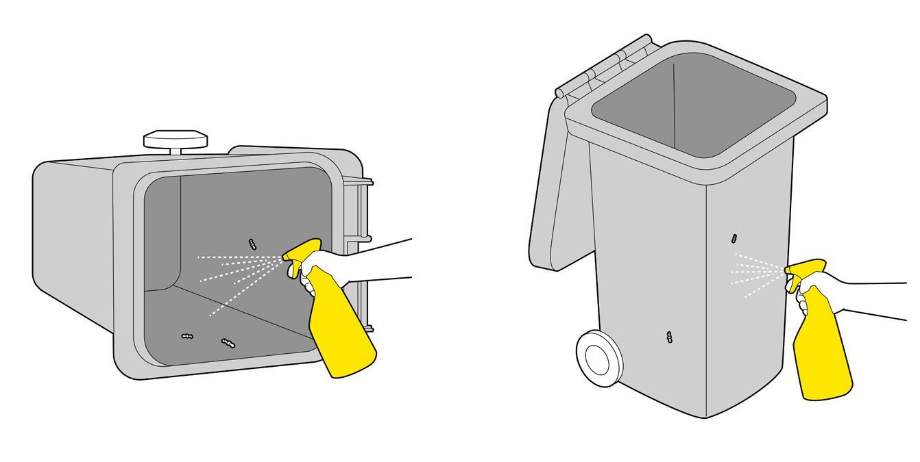 Remove pests from the bin Illustrations: Remove pests from the bin using Kärcher cleaner detergent