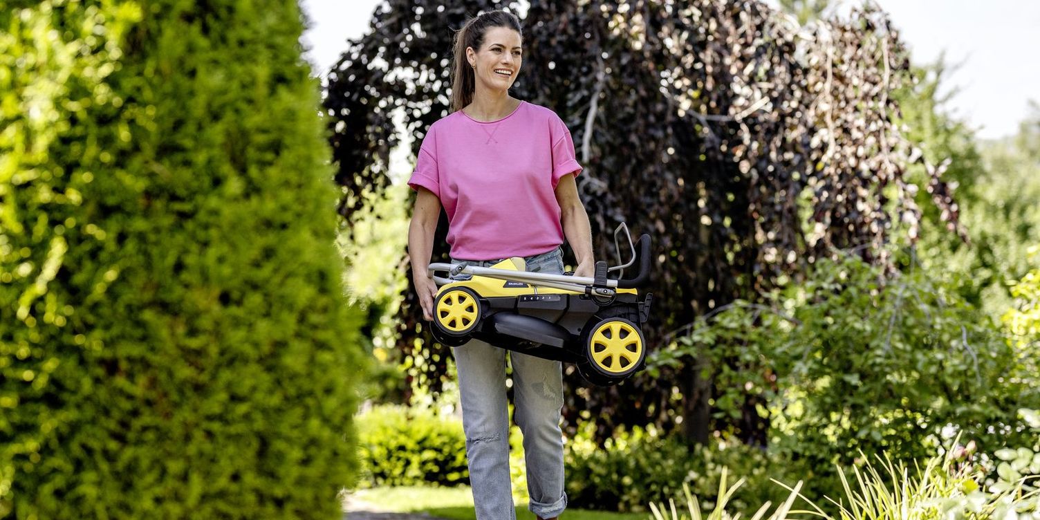 Easy to transport battery lawn mower