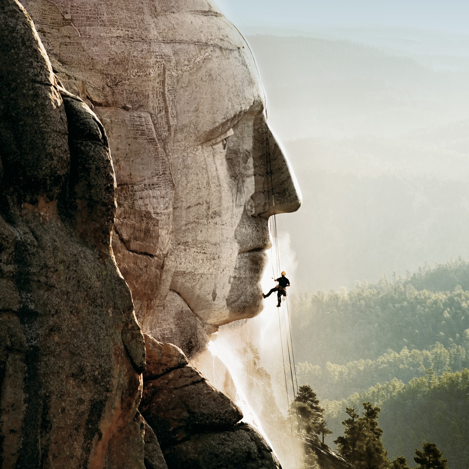 Photo of cleaning in progress at Mount Rushmore