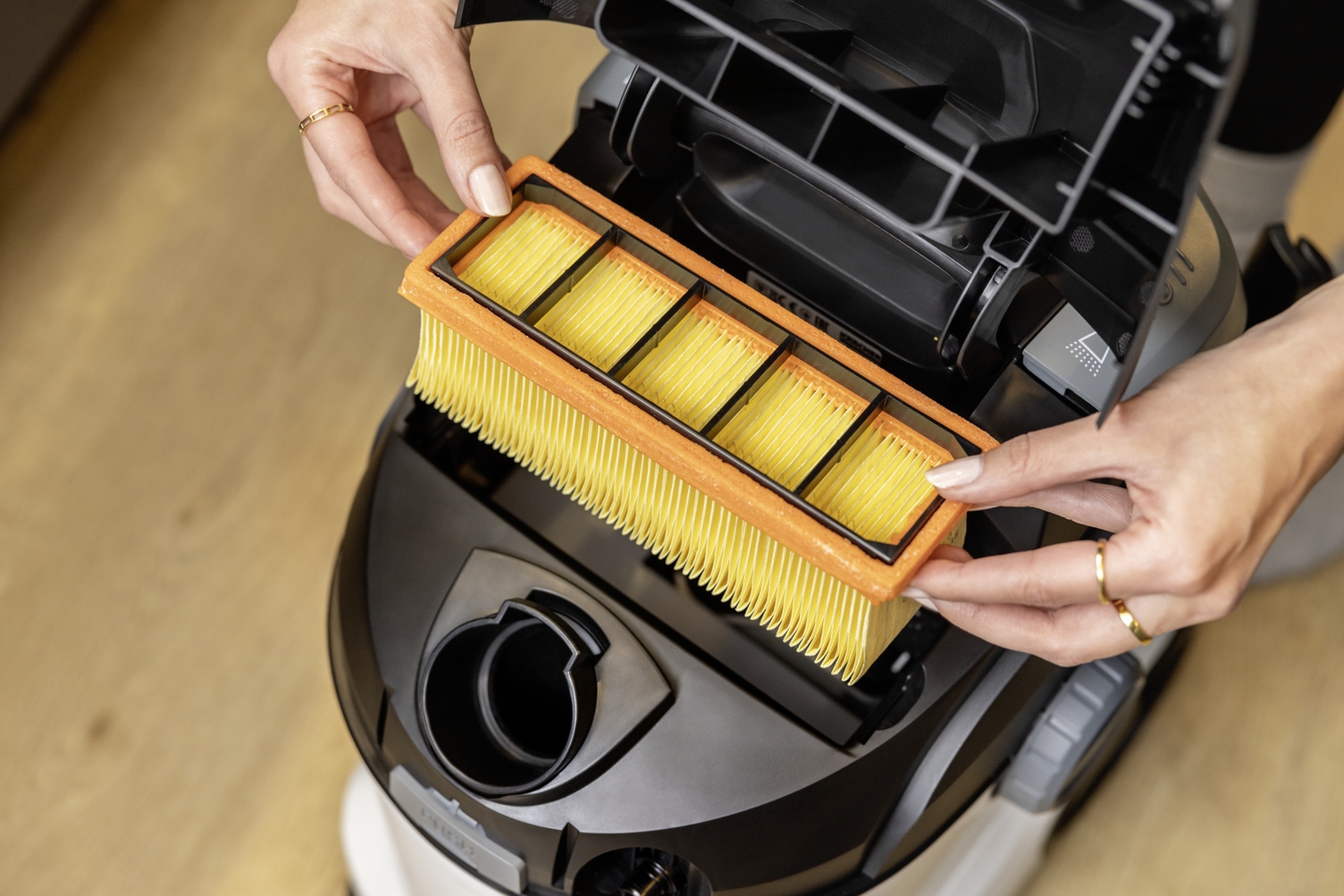 Flat pleated filter detail view for spray extraction cleaner