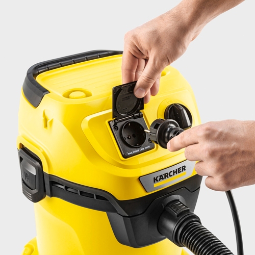 Wet and dry vacuum cleaners with power outlet